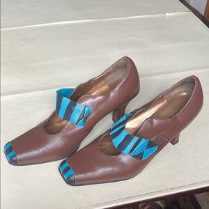 Brown and Blue Striped Women's Heels